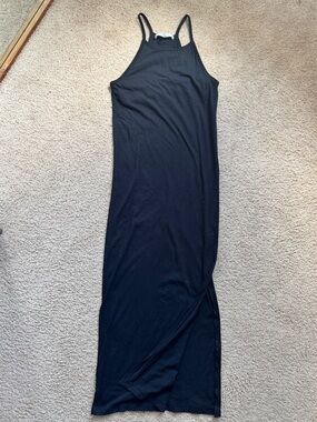 FRAME black midi jersey dress with a slit and built in bra